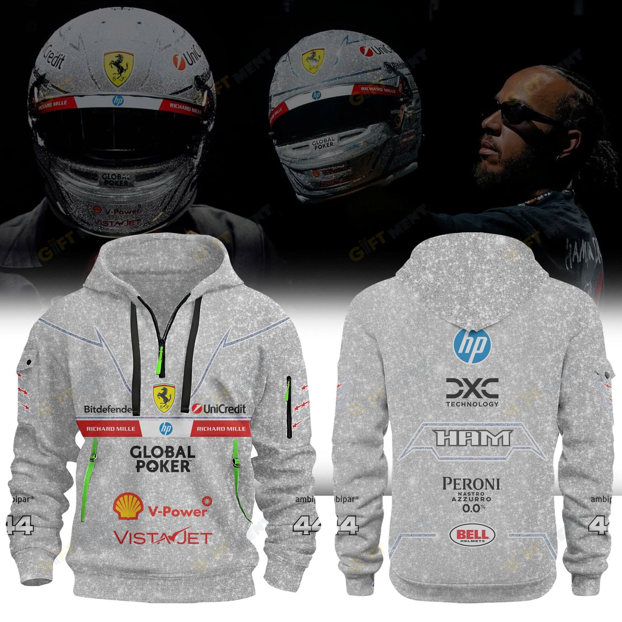 Lewis Hamilton Las Vegas GP Helmet Inspired Quarter Zip Hoodie