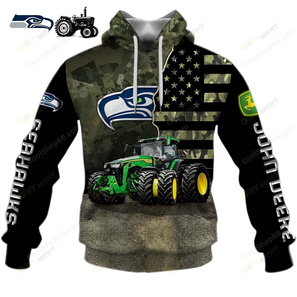 Seattle Seahawks x John Deere Hoodie | Funny Green Character Premium Hoodie