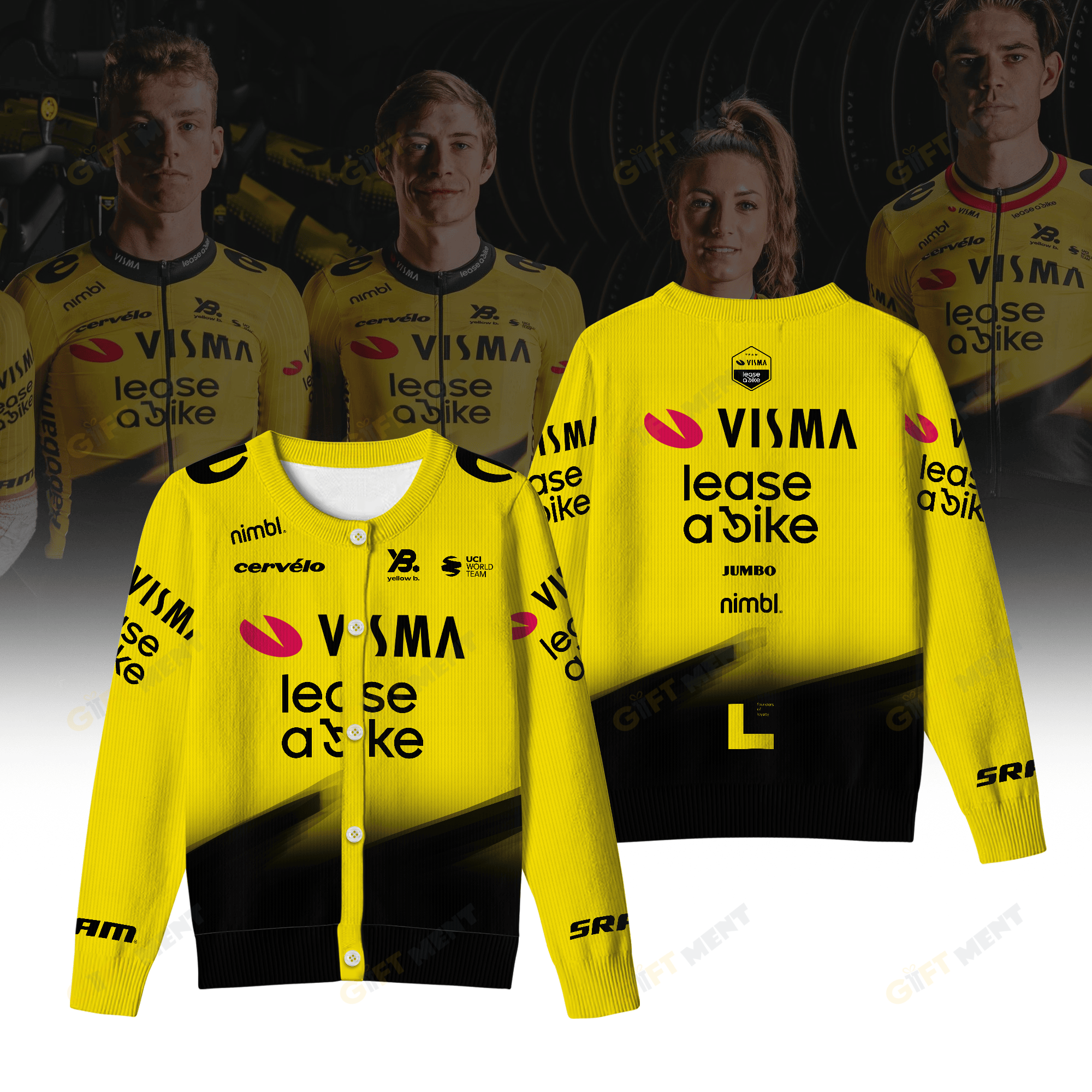 Team Visma Lease a Bike Inspired Crewneck Cardigan Pro Cycling Style