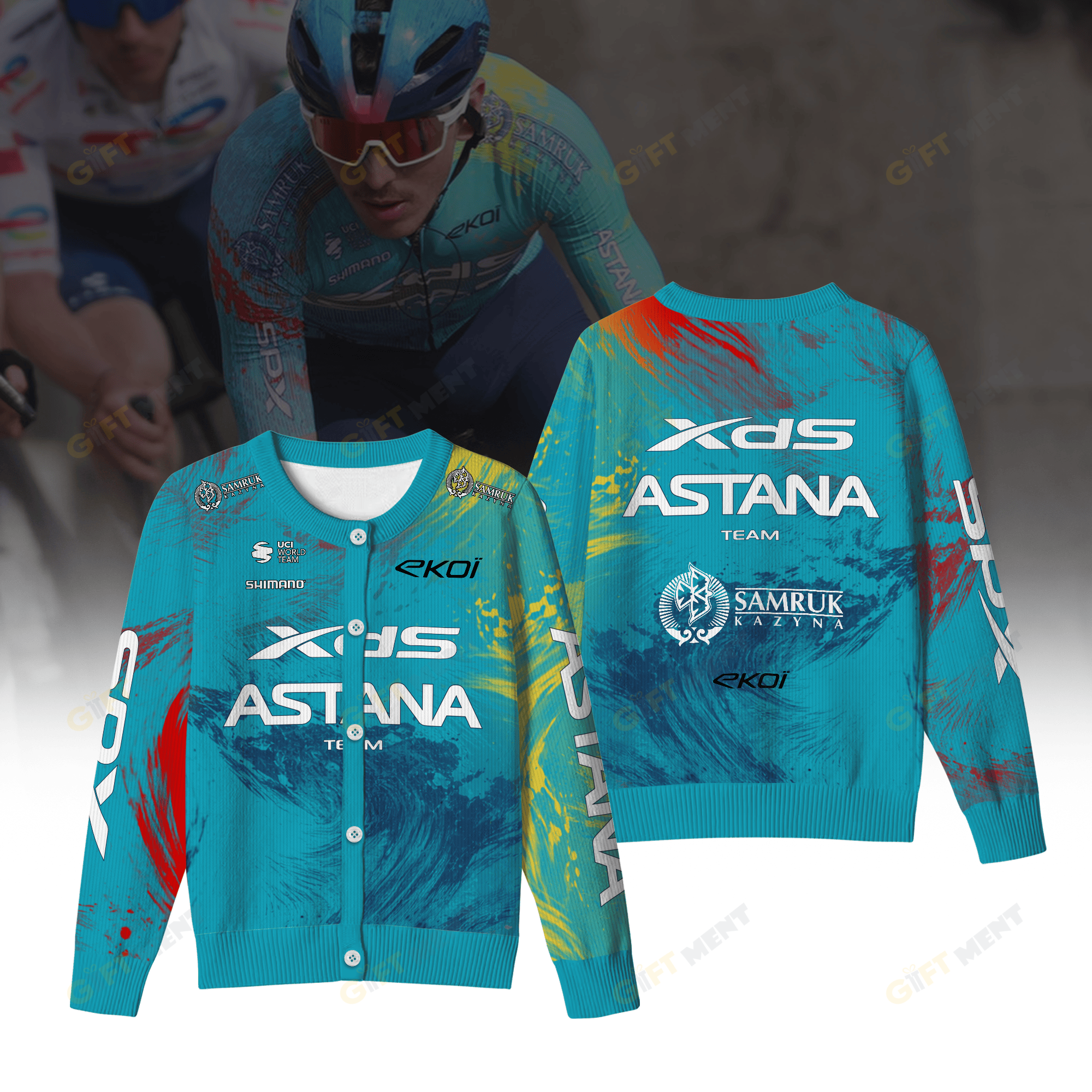 XDS Astana Team Inspired Crewneck Cardigan Pro Cycling Style