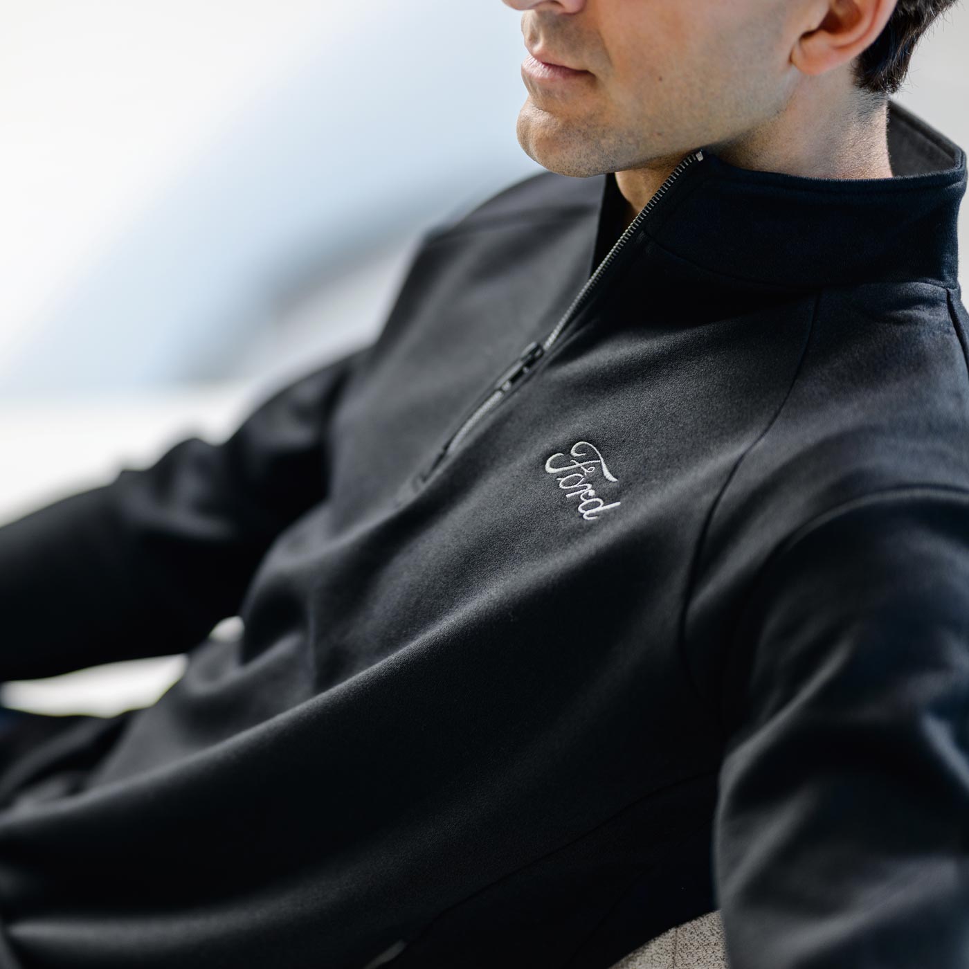 Ford Mens Black Long Sleeve Performance Quarter Zip