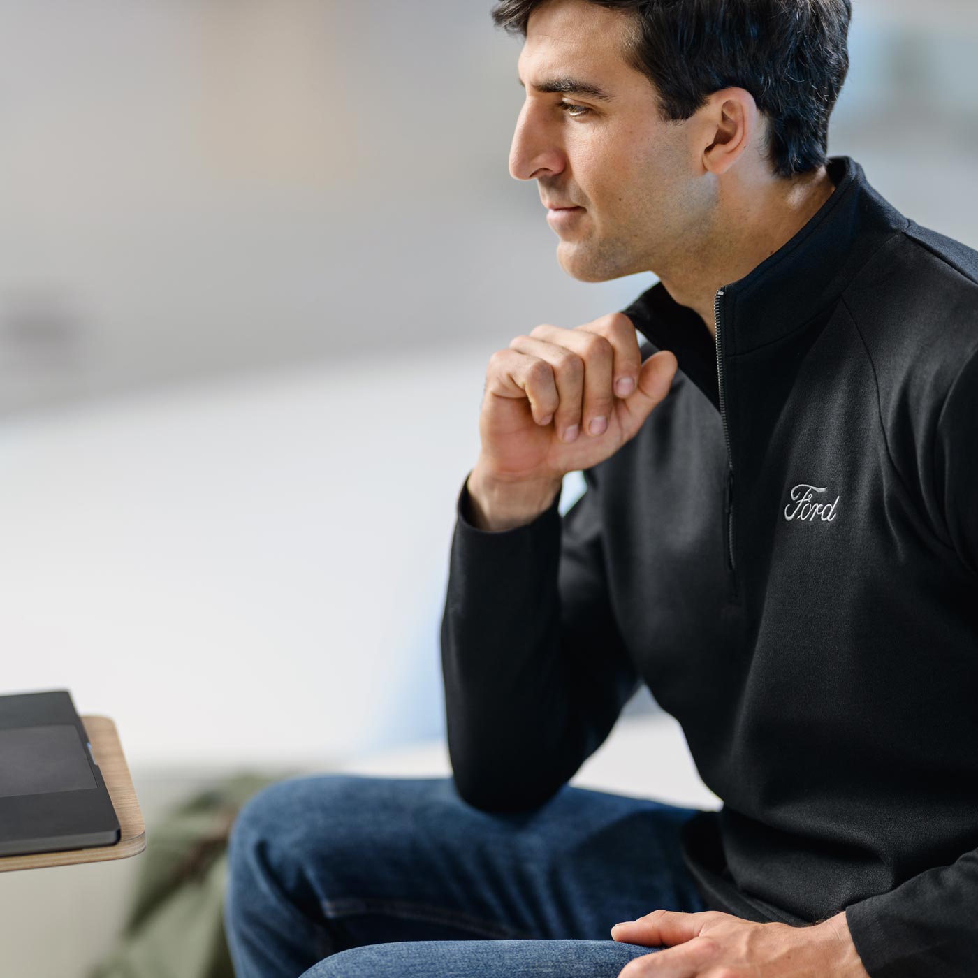 Ford Mens Black Long Sleeve Performance Quarter Zip
